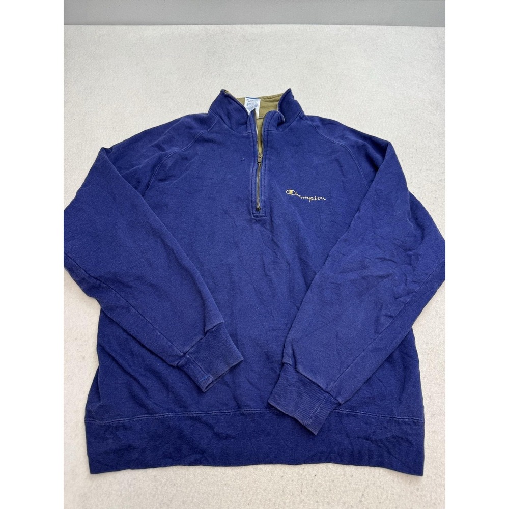 Vintage Champion Sweatshirt Mens XL Blue 1/4 Zip Mock Neck Fleece Made USA